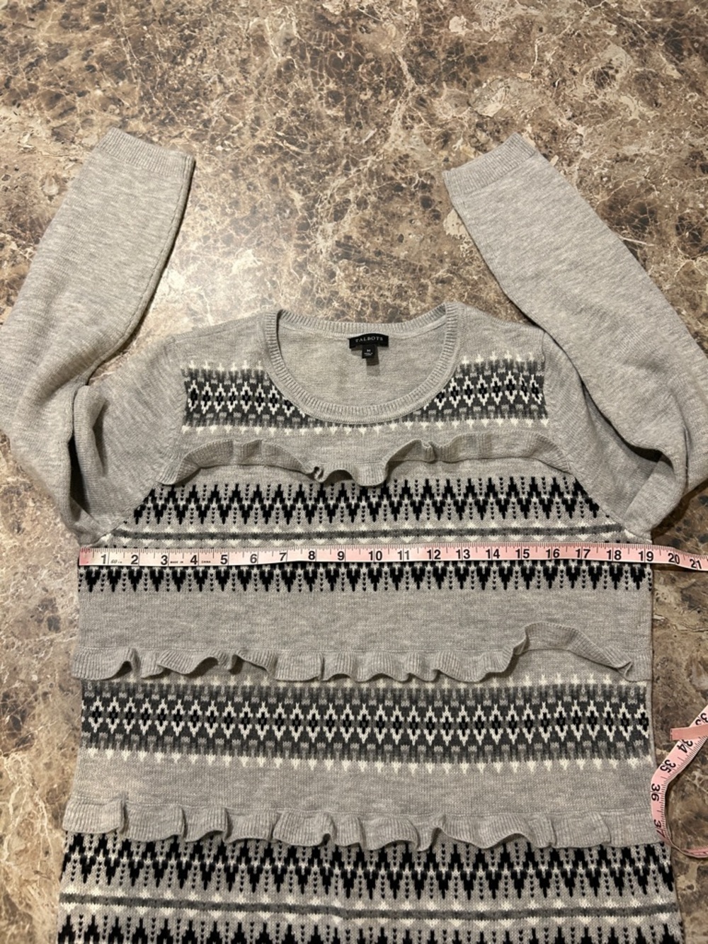 Talbots Knit Ruffle Sweater Wool Gray Medium - Picture 7 of 8